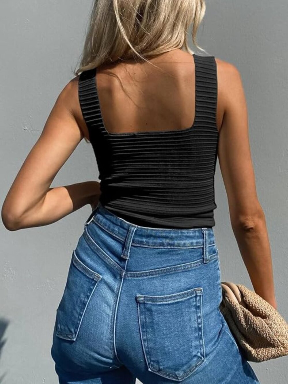Black BZB Ribbed Square-Neck Tank Top - Picture 3 of 3